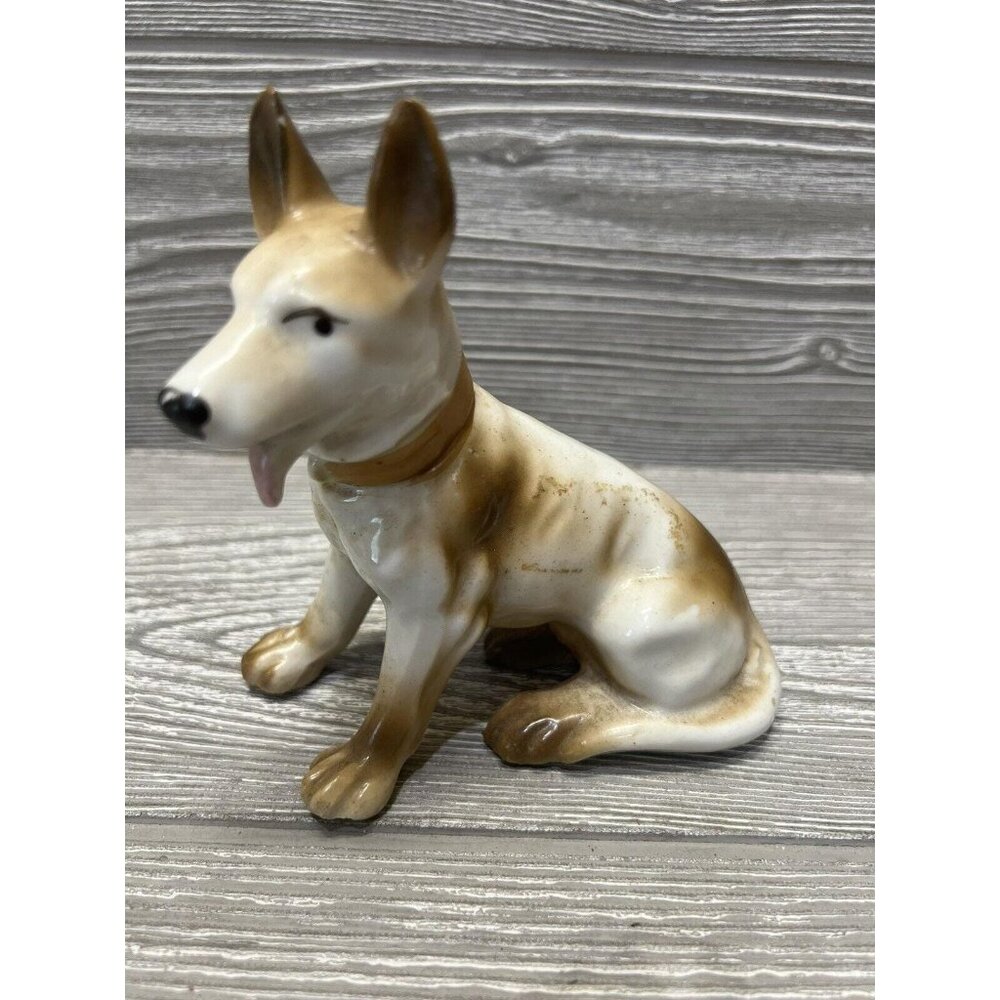 Vintage Dog Figure German Shepherd Brown & White 5” Porcelain Figurine READ